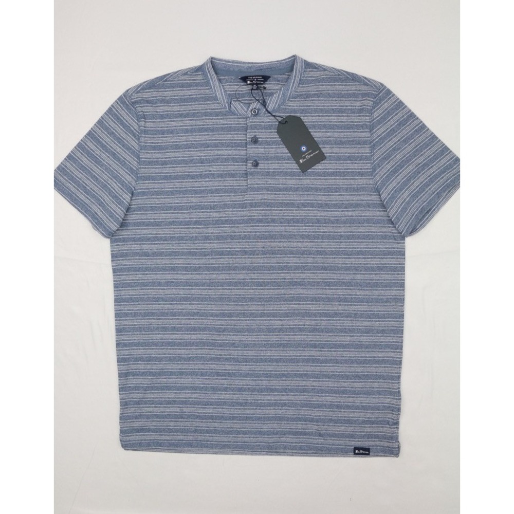 Ben Sherman Mens Insignia Henley Shirt Blue White Size M 3 Buttons Striped